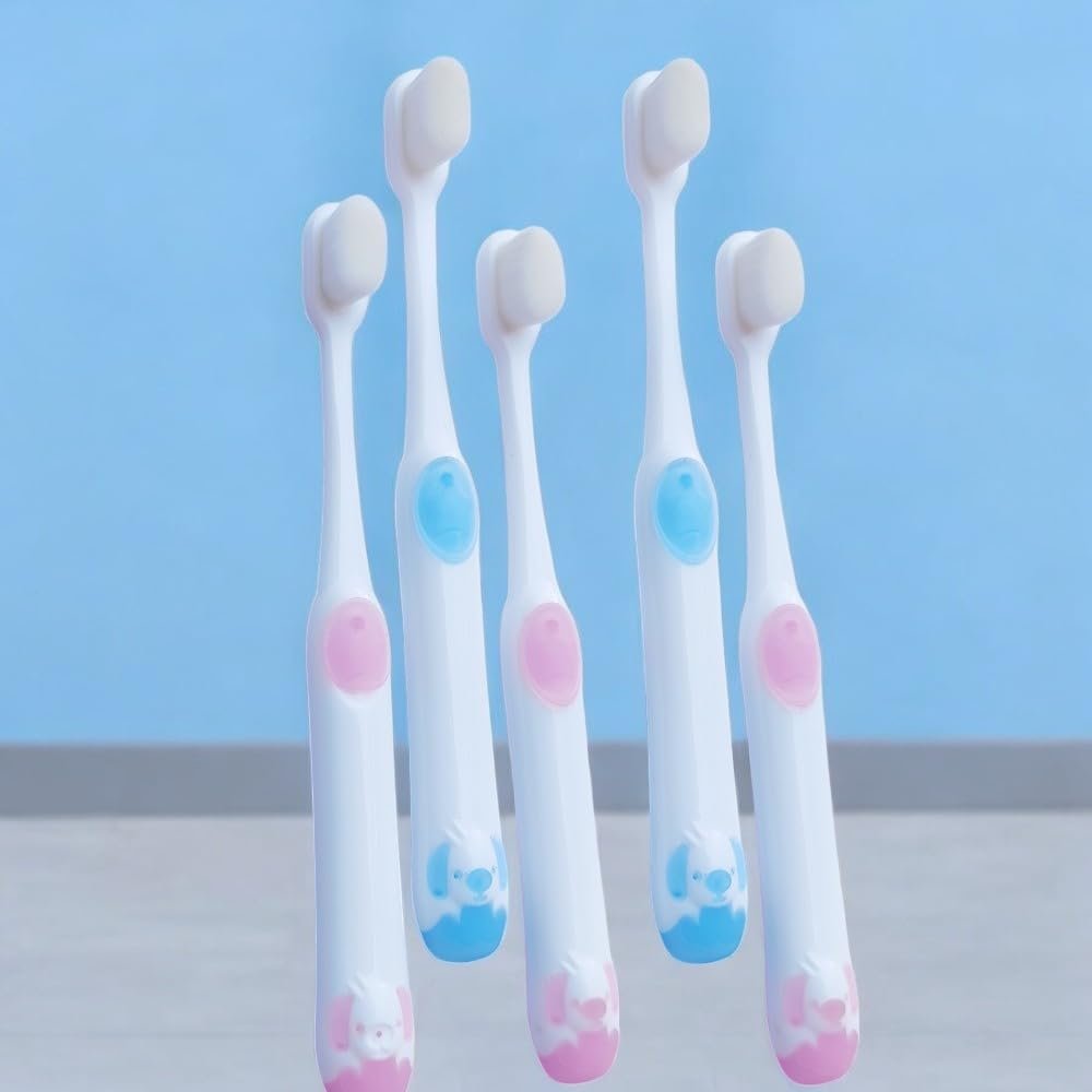 9UP 5Pcs Soft Toothbrush For Kids | Ultra Soft Micro-Nano 20000 Bristled For Sensitive Gums & Teeth Toothbrush With Dogs Design (Multicolor)