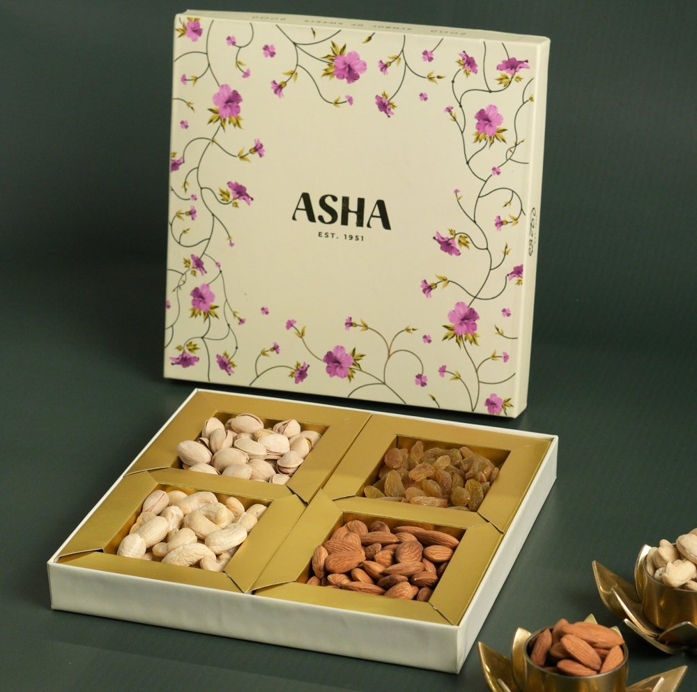 ASHA Sweets Premium Dry Fruits Gift Box 400g | Healthy Gift Hamper with Cashew, Almond, Pistachios & Raisins | Assortment of Nuts and Dry Fruits | Corporate and Holi Gift Hamper