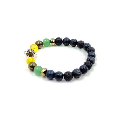 Abundance Magnet Crystal Bracelet with Hamsa Charm for Protection | Green Aventurine, Citrine, Tiger Stone, Tourmilated Quartz, and Pyrite | Attracts Wealth & Removes Negative Energies (S)
