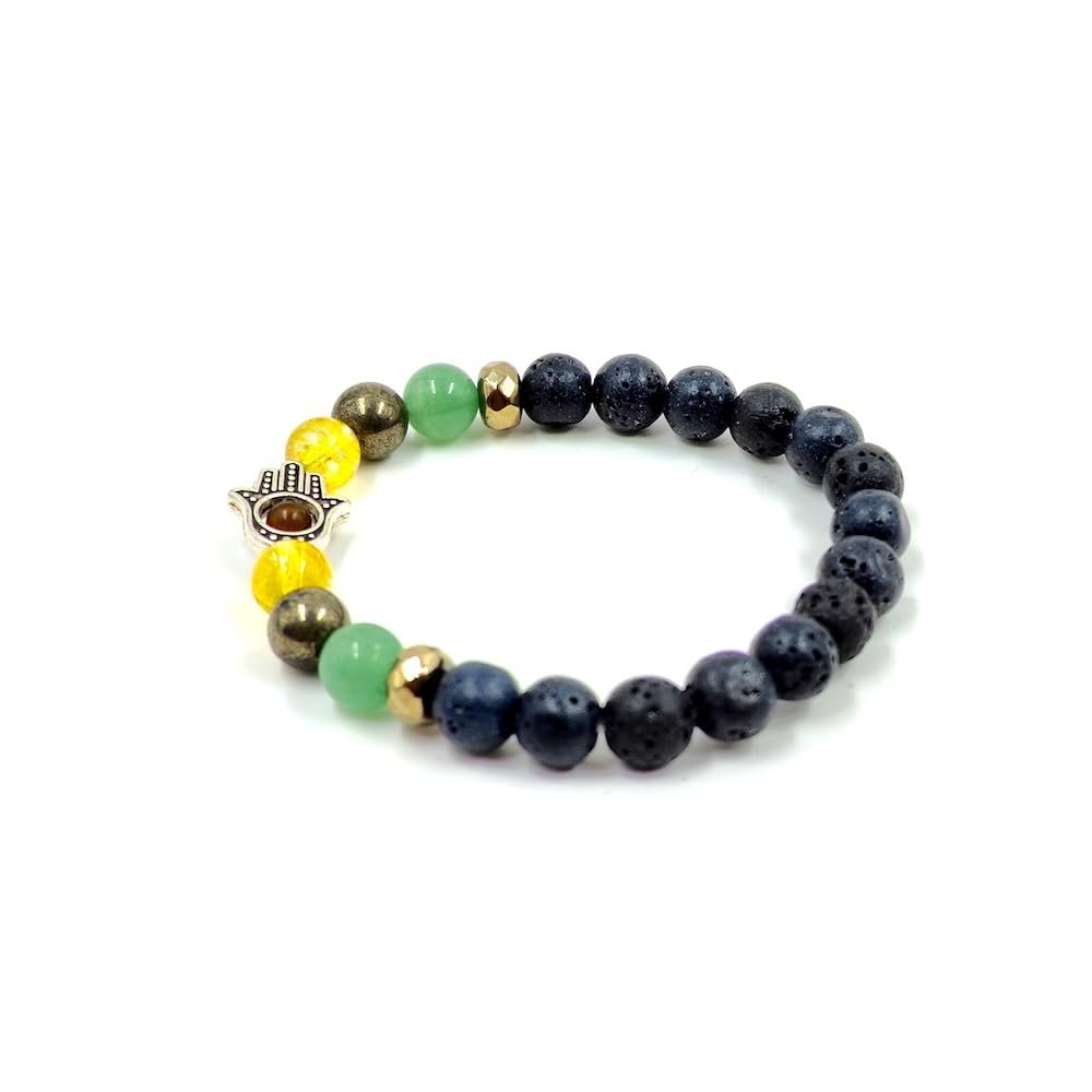 Abundance Magnet Crystal Bracelet with Hamsa Charm for Protection | Green Aventurine, Citrine, Tiger Stone, Tourmilated Quartz, and Pyrite | Attracts Wealth & Removes Negative Energies (S)