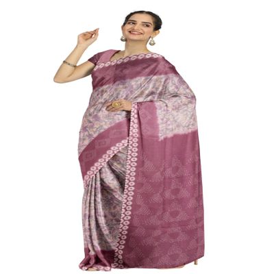 Avishya Exclusive Women's Fancy Hand Printed Floral Linen Saree | Stylish and Traditional Pure Linen Saree With Unstitched Blouse Piece For Women (Mauve)