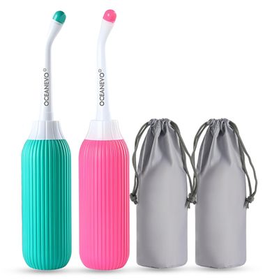 OCEANEVO 500 ML Pack of 2 Portable Bidet Jet Spray for Toilet | Travel-Friendly Peri Bottle for Postpartum Care, Health Faucet Green & Pink | 1-Year Warranty