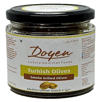 Doyen Smoke Grilled Green Olives - Imported Mediterranean Olives | Best for Salads & Mezze Platter |