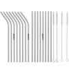 AJAPOR Stainless Steel Straws for Kids & Adults with Cleaning Brush, Reusable Metal Straws, Steel Straws for Drinking Juice and Tender Coconut (8 Bent + 8 Straight + 4 Brushes) 20 Pieces view 1