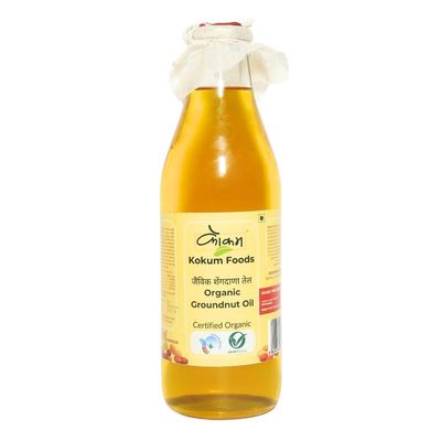 Kokum Organic Groundnut Oil  1 Liter | Certified Organic | Glass Bottle | Cold-Pressed | Peanut Oil
