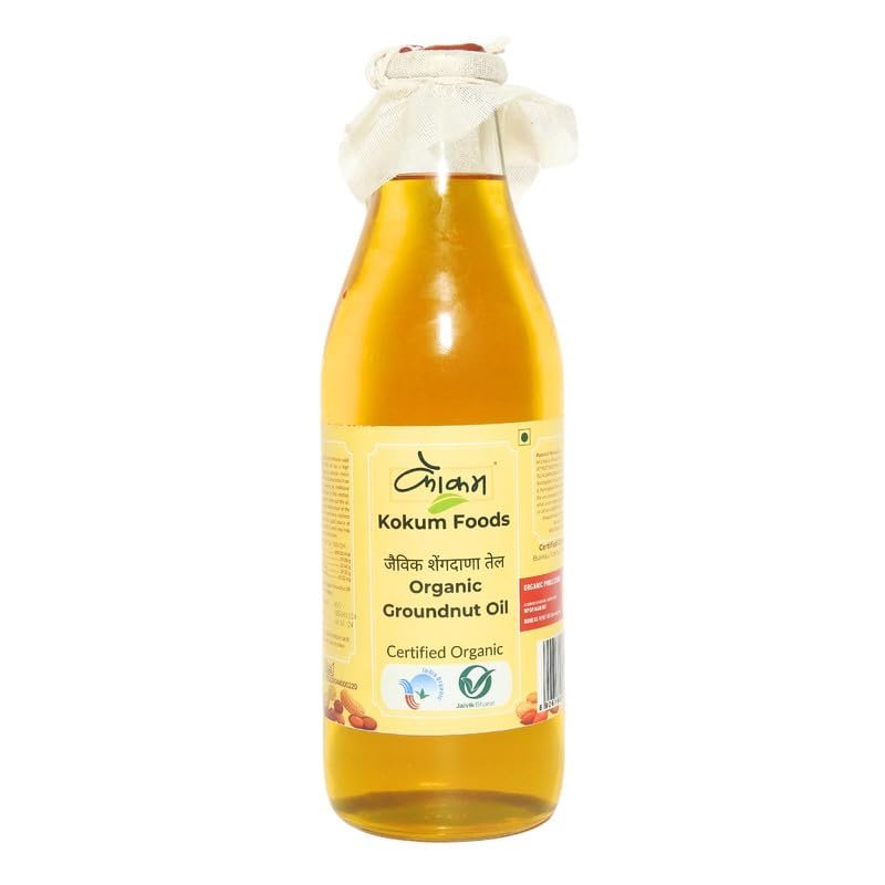Kokum Organic Groundnut Oil  1 Liter | Certified Organic | Glass Bottle | Cold-Pressed | Peanut Oil