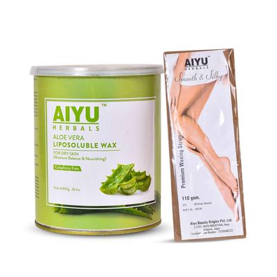 AIYU HERBALS Aloe Vera Wax and Strips for Hair Removal - Pre-Waxed, No Heat, Sensitive Skin-Friendly, Easy-to-Use Wax Strips for Smooth Skin - Body & Facial Use (Pack of 2)