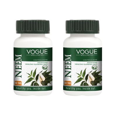 Vogue Wellness Neem Tablets | Improves Skin Health | Supports Detoxification | Healthy & Safe | 60 Tabs () (Pack Of - 2)