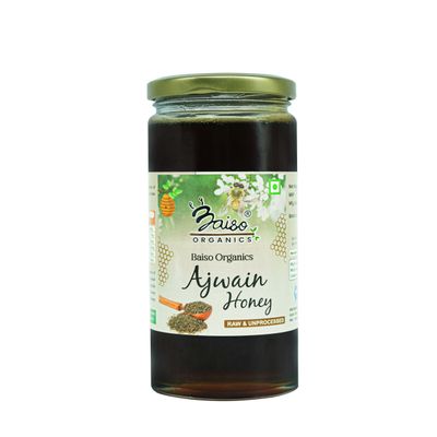 Baiso Organics Raw Ajwain Honey | Unprocessed & Pure | Supports Digestion & Immunity | Herbal Aroma & Rich Taste | Naturally Sourced (525g)