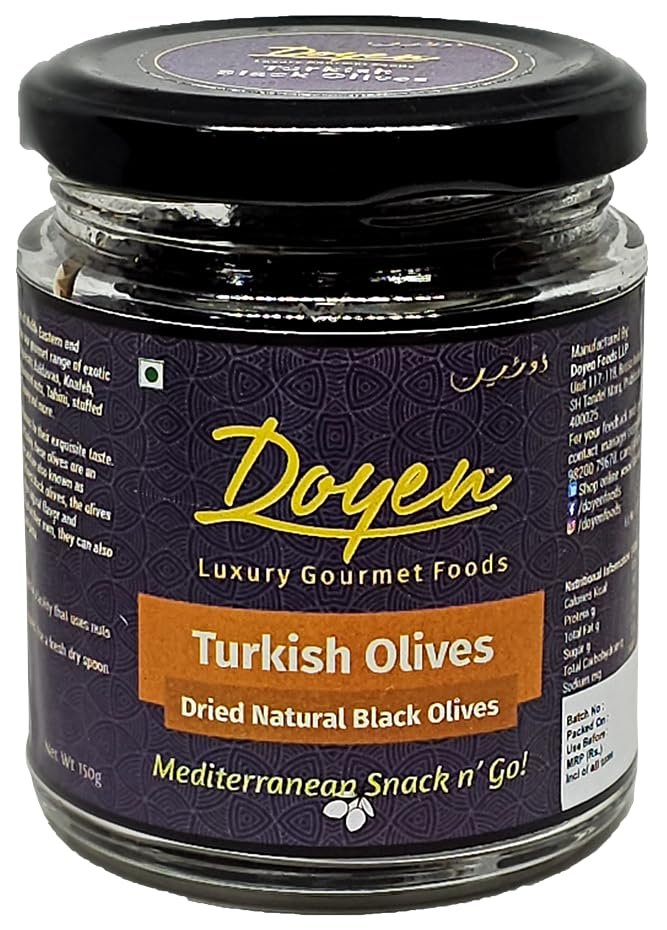 Doyen Whole Black Mediterranean Olives - Imported Mediterranean Table Olives | Exquisite Taste | Best for Mezze, Cheese Platters, Grazing Board