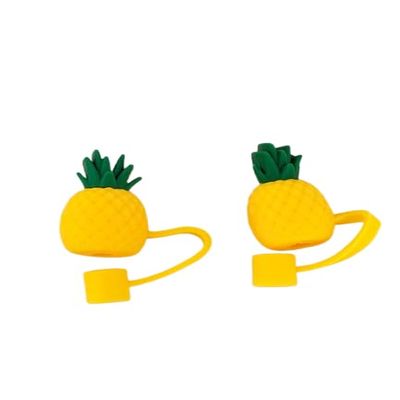 Bhavya Optic Silicone Straw Cover with Cartoon Design, Dust Protector for Drinking Straws (Yellow Pineapple)