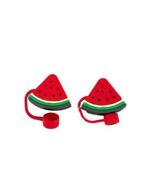 Bhavya Optic Silicone Straw Cover with Cartoon Design, Dust Protector for Drinking Straws (Red Watermelon)
