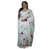 Humnafs Handpainted Cotton Mulmul Saree with Brush-Painted Colorful Flowers view 1