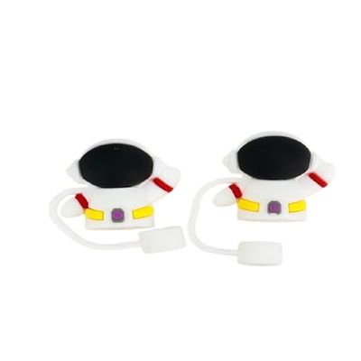 Bhavya Optic Silicone Straw Cover with Cartoon Design, Dust Protector for Drinking Straws (White Astronaut)