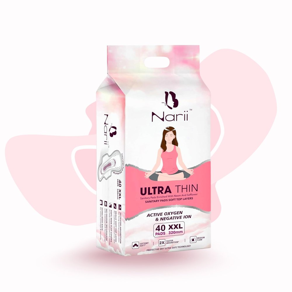 NARII Ultra-Thin Sanitary Pads for Women - XXL with Active Oxygen & Negative ION Strip | Neem & Safflower Extracts | Soft Cotton Layer, Odour Lock, Leak Protection for Heavy Flow - 40 Pads (1 Pack)
