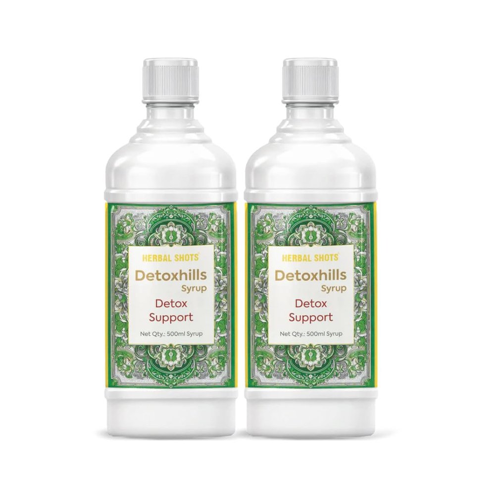 Herbal Hills Detoxhills Herbal Shots, 500 ML Supports Daily Detox & Liver Cleanse | Ayurvedic Herbal Juice For Digestion, Gut Health & Toxin Removal | With Triphala, Aloe Vera & Wheatgrass Pack of 2