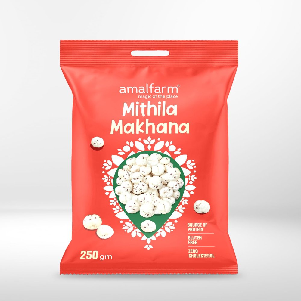 Amalfarm Makhana (Phool Fox Nuts) 250g | Raw Lotus Seeds | GI-Tag Mithila Bihar Origin | Natural Gluten-Free High Protein Superfood