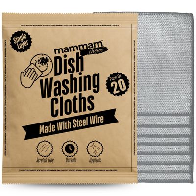 20p, Dishwashing Scrubber for Kitchen, Steel Scrubber for Utensils Non Scratch, Cleaning Metal Wire, Stainless Steel Scrubbing Cloth for Kitchen by MAMMAM CHOICE - 20x20cm (Single Layer)