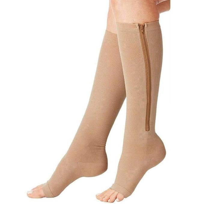 BYTEFUN Zipper Medical Compression Socks Stockings with Open Toe Calf Support Best Stocking for Edema, Swollen, Nurses, Pregnancy, Recovery Leg Knee High Sports Length, Better Blood Circulation (pack 0f 1)