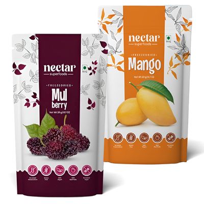 Nectar Superfoods Freeze-Dried Mulberry & Mango Combo | 100% Natural Fruit Snack | No Added Sugar or Preservatives | Healthy Vegan & Gluten-Free Snack for Kids & Adults | 40g Pack