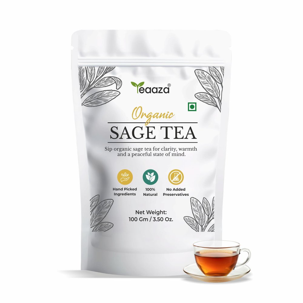 Teaaza Dried Sage leaves For Tea, Hairs & Cooking | Sage leaves for Dhoop, Smudging & Burning | Removes Energy Blocks, 100 Grams Pack, ANTI-INFLAMMATORY TEA | Rich in Vitamin A & C