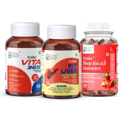 Fytika Vita 365-30 Tablets + Fit Liver - 30 Tablets + Sleep Eazzz, Sleep Gummies - 30 Gummies, Combo (Pack of 3)