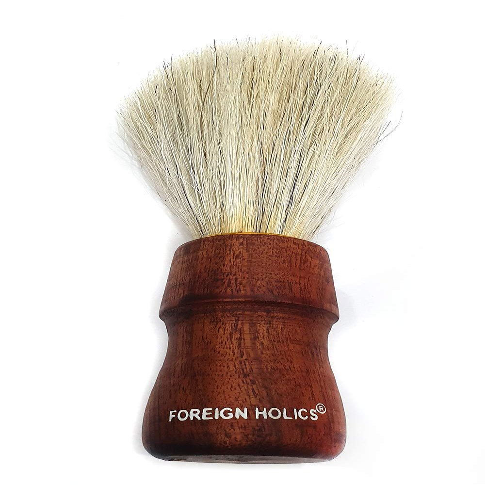 Foreign Holics Smooth & Comfortable Natural Bristle Shaving Brush for Men Shave, 10-12 Cm