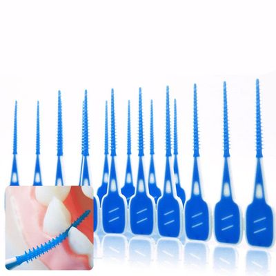 ELBME Adult 16 Pieces Silicone Interdental Manual Brush, Toothpick Tooth Flossing Oral Hygiene Brush, Tooth Cleaning Tool, for Women Men Blue