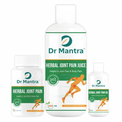 Dr Mantra Joint Pain Relief Kit | Complete Ayurvedic Solution For Joint Pain | Juice 500ml + Oil 50ml + 30 Capsules | Long-lasting Relief From Joint Discomfort and Pain