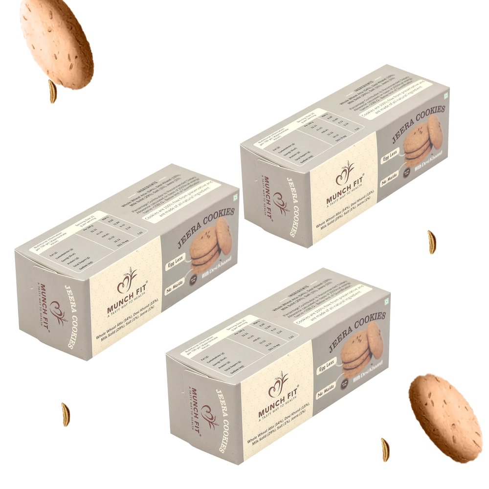 Munch Fit Jeera Cookies  Healthy, Crunchy & Tasty 125gm Pack of 3 I No Maida, Eggless, No Refined Sugar Cookie I Protein & Fiber Packed Cookies