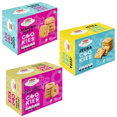 Balasa Cookie Biscuits Combo Pack | Cookie & Biscuit Pack Combo | Tea Time Snack | Healthy & Tasty | Ideal for Gifting (Pack of 3 x 180g, Jeera Cookies, Almond Pista Cookies, Coconut with Almond)
