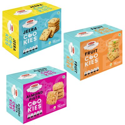 Balasa Cookie Biscuits Combo Pack | Cookie & Biscuit Pack Combo | Tea Time Snack | Healthy & Tasty | Ideal for Gifting (Pack of 3 x 180g, Jeera Cookies, Fruit Cookies, Almond Pista Cookies)