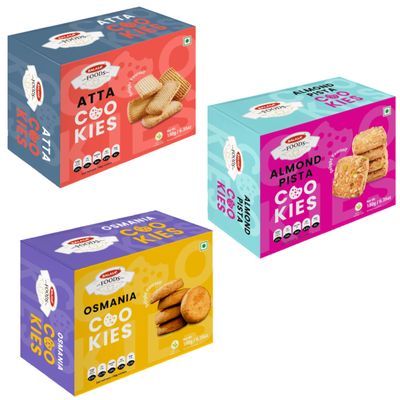 Balasa Cookie Biscuits Combo Pack | Cookie & Biscuit Pack Combo | Tea Time Snack | Healthy & Tasty | Ideal for Gifting (Pack of 3 x 180g, Atta Cookies, Almond Pista Cookies, Osmania Cookies)