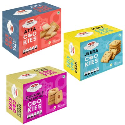 Balasa Cookie Biscuits Combo Pack | Cookie & Biscuit Pack Combo | Tea Time Snack | Healthy & Tasty | Ideal for Gifting (Pack of 3 x 180g, Atta Cookies, Jeera Cookies, Coconut with Almond)