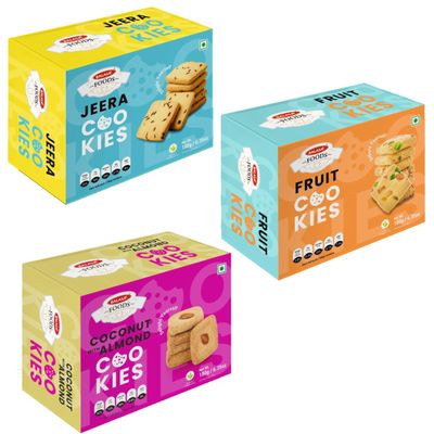 Balasa Cookie Biscuits Combo Pack | Cookie & Biscuit Pack Combo | Tea Time Snack | Healthy & Tasty | Ideal for Gifting (Pack of 3 x 180g, Jeera Cookies, Fruit Cookies, Coconut with Almond)