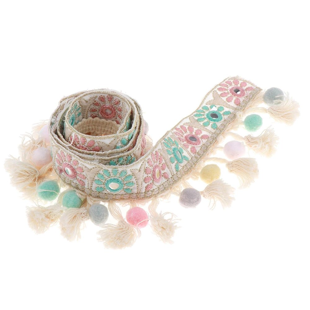 CALANDIS 1 Yard Jacquard Ribbon Trim with Pom Poms Tassel DIY Crafts - Sun Pattern | Trims | Embellishments & Finishes | Sewing