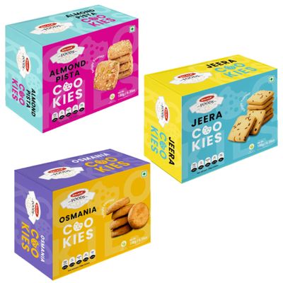 Balasa Cookie Biscuits Combo Pack | Cookie & Biscuit Pack Combo | Tea Time Snack | Healthy & Tasty | Ideal for Gifting (Pack of 3 x 180g, Jeera Cookies, Almond Pista Cookies, Osmania Cookies)