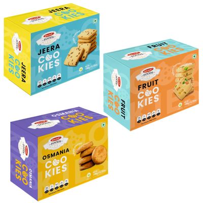 Balasa Cookie Biscuits Combo Pack | Cookie & Biscuit Pack Combo | Tea Time Snack | Healthy & Tasty | Ideal for Gifting (Pack of 3 x 180g, Jeera Cookies, Fruit Cookies, Osmania Cookies)