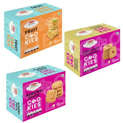 Balasa Cookie Biscuits Combo Pack | Cookie & Biscuit Pack Combo | Tea Time Snack | Healthy & Tasty | Ideal for Gifting (Pack of 3 x 180g, Fruit Cookies, Almond Pista Cookies, Coconut with Almond)