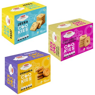 Balasa Cookie Biscuits Combo Pack | Cookie & Biscuit Pack Combo | Tea Time Snack | Healthy & Tasty | Ideal for Gifting (Pack of 3 x 180g, Jeera Cookies, Osmania Cookies, Coconut with Almond)