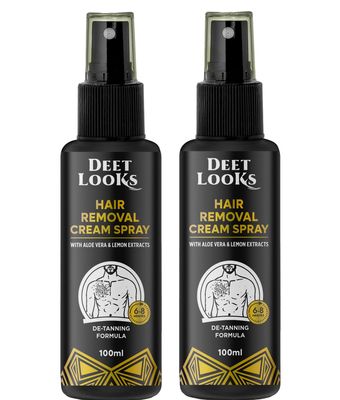 DEET LOOKS Hair Removal Cream Spray For Men| Painless Body Hair Removal Spray For Chest, Back, Legs & Under Arms 100ml (Pack of 2)