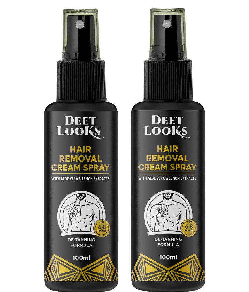 DEET LOOKS Hair Removal Cream Spray For Men| Painless Body Hair Removal Spray For Chest, Back, Legs & Under Arms 100ml (Pack of 2)