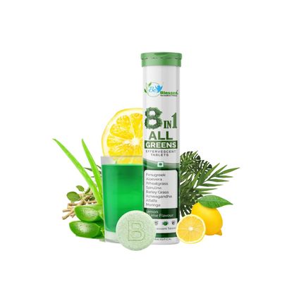 Be Blessed 8IN1 All GREENS (20 Effervescent Tablets) | Wholefood Multivitamins with Vitamin C, Zinc, B6 for Immunity & Detox with Plant Superfoods & Antioxidants - Pack of 1
