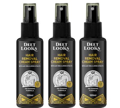 DEET LOOKS Hair Removal Spray for Men Painless Body Hair Removal for Chest, Back, Legs & Underarms, 100ml (Pack Of -3)