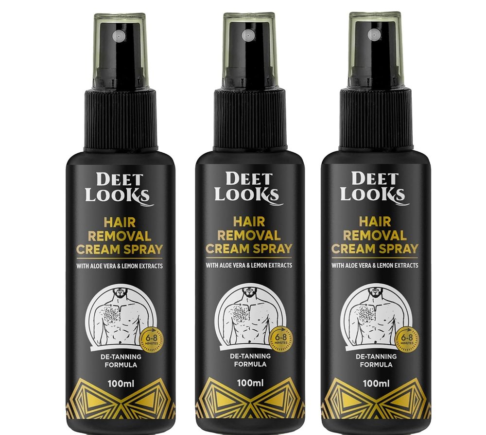 DEET LOOKS Hair Removal Spray for Men Painless Body Hair Removal for Chest, Back, Legs & Underarms, 100ml (Pack Of -3)