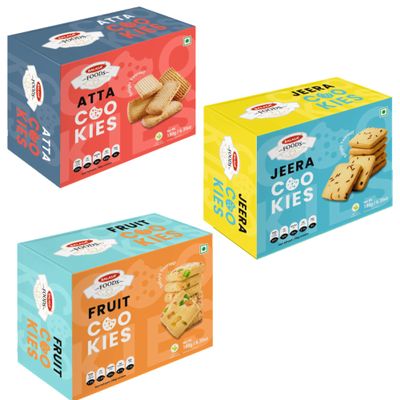 Balasa Cookie Biscuits Combo Pack | Cookie & Biscuit Pack Combo | Tea Time Snack | Healthy & Tasty | Ideal for Gifting (Pack of 3 x 180g, Atta Cookies, Jeera Cookies, Fruit Cookies)