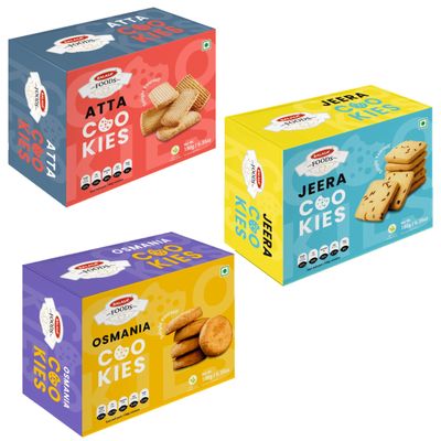 Balasa Cookie Biscuits Combo Pack | Cookie & Biscuit Pack Combo | Tea Time Snack | Healthy & Tasty | Ideal for Gifting (Pack of 3 x 180g, Atta Cookies, Jeera Cookies, Osmania Cookies)