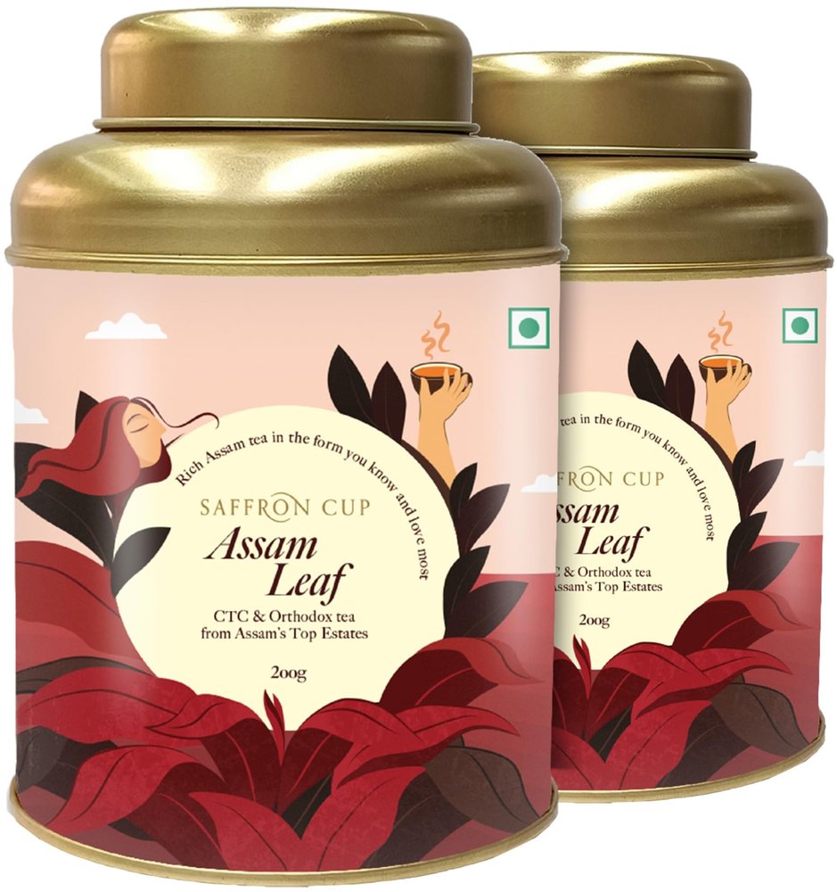 Assam Leaf Tea by Saffron Cup Pack of 2 | Loose Tea 400g | Bold & Aromatic Blend for a Rich Tea Experience (Airtight Double Lids Tin)