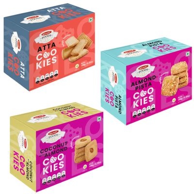 Balasa Cookie Biscuits Combo Pack | Cookie & Biscuit Pack Combo | Tea Time Snack | Healthy & Tasty | Ideal for Gifting (Pack of 3 x 180g, Atta Cookies, Almond Pista Cookies, Coconut with Almond)