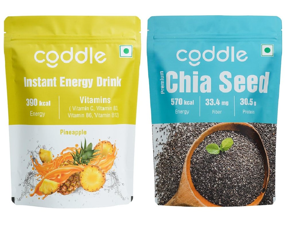 Coddle Pineapple & Chia Seed Instant Energy Drink Combo  390 kcal Energy Boost with Vitamins, Fiber & Protein (Combo Pack)